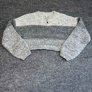 Garage Small Gray Striped Cropped Sweater Colorblock Knit Grunge Minimalist